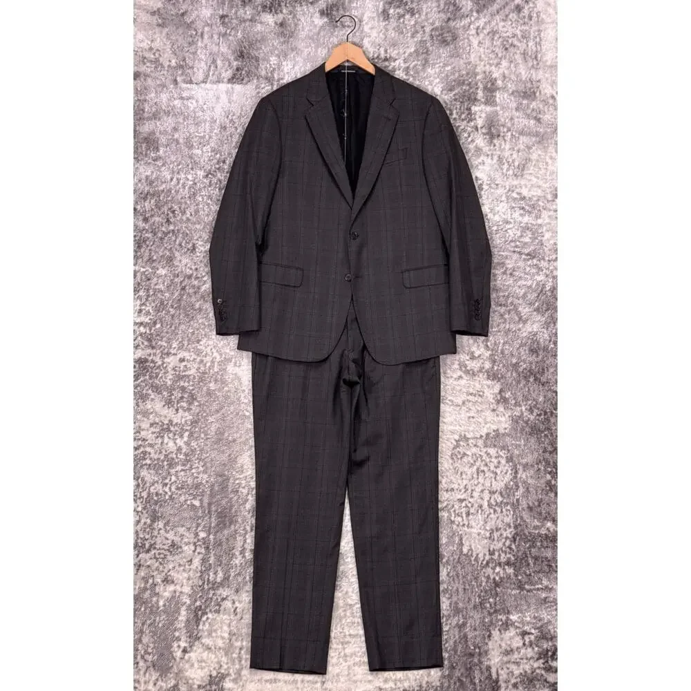 Emporio Armani G Line Suit 42 R Mens Gray Plaid Super 130s Wool 2 Piece